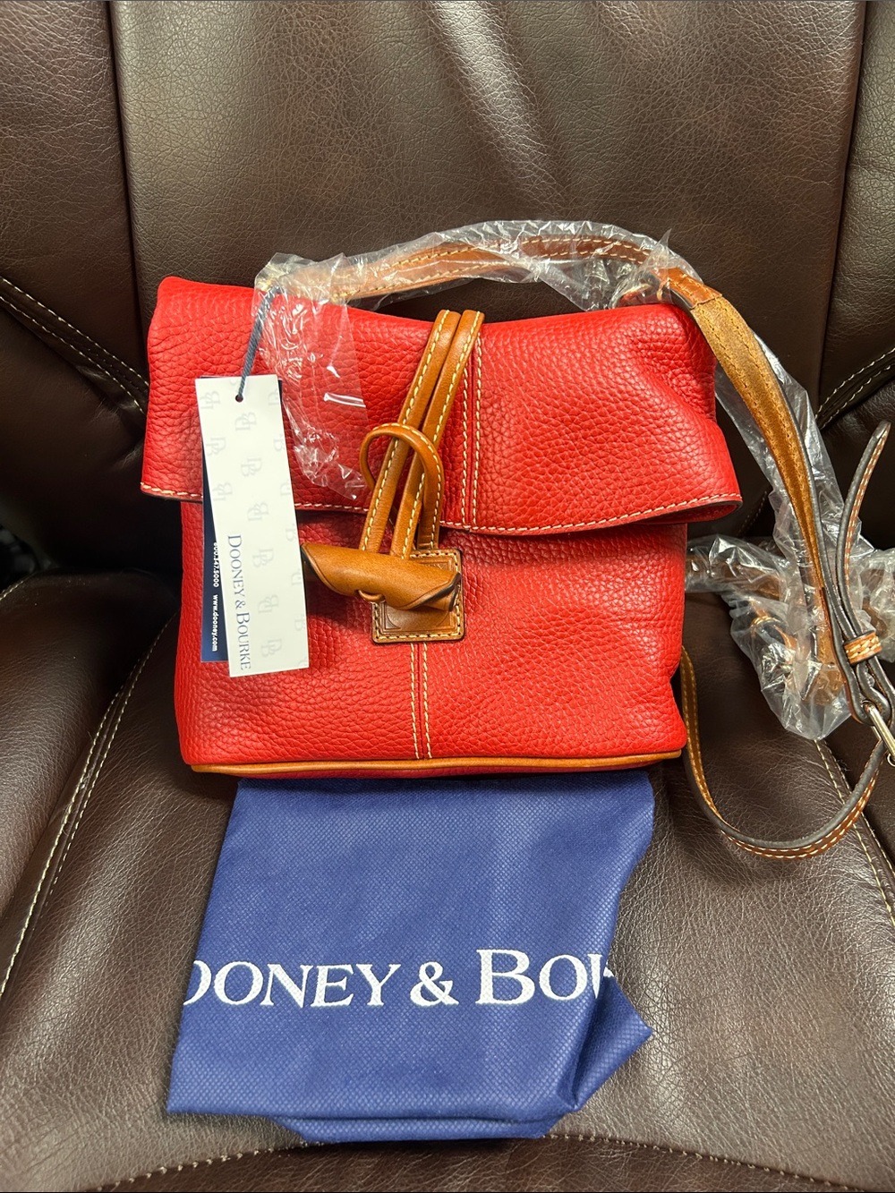 Dooney & Bourke Red Pebble Leather Crossbody with Tan Trim